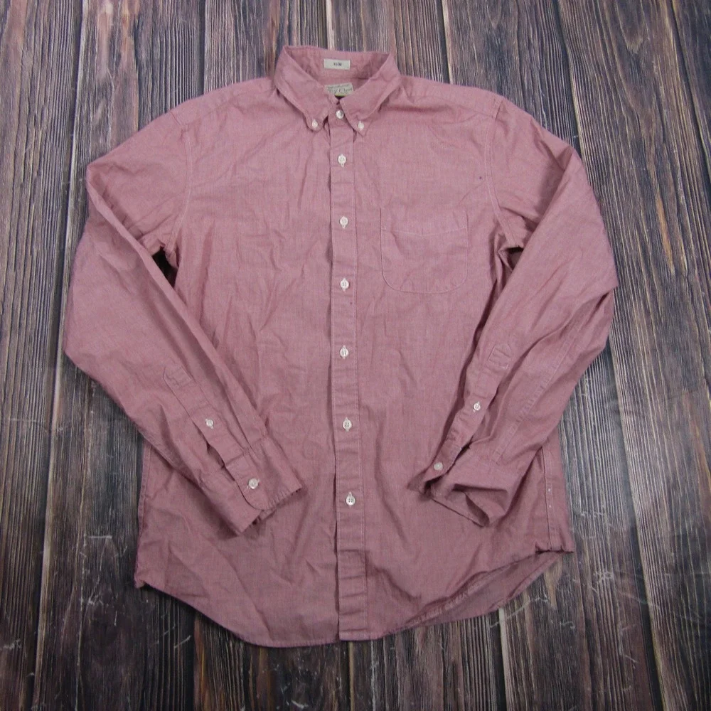 J. Crew Button Down Shirt Mens Medium Red Secret Wash Slim Fit Organic Cotton